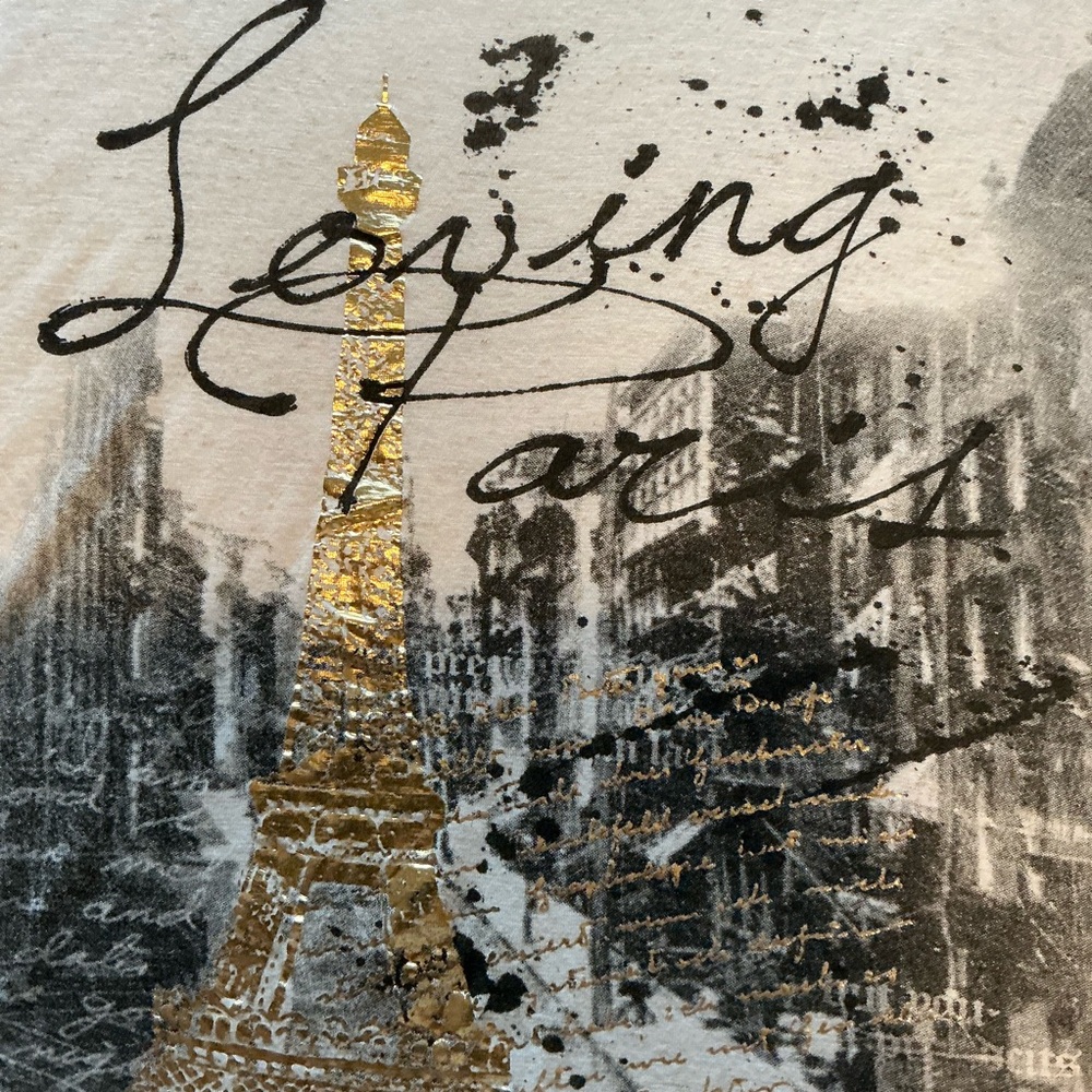 Women’s Miss Royal T Loving Paris T-shirt Sz XL Off White Ivory - Picture 5 of 6